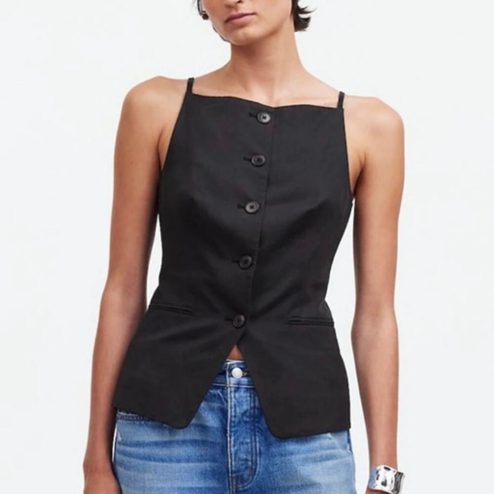 Madewell Square-Neck Vest in Drapey Twill True Black Size 2 NWT